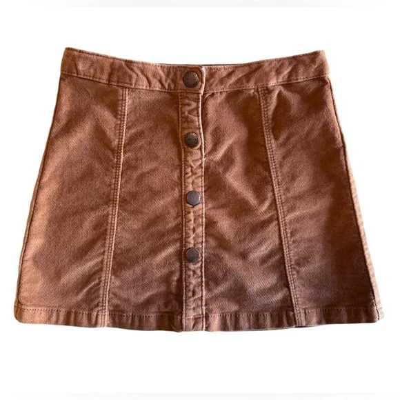 Zara Girls Caramel Button Front Mini Skirt Velvet - Size 6 - Picture 1 of 10